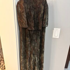 Metallic Pleated Evening Dress in Bronze